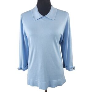 ✅ Calvin Klein Woman’s Light blue collared tight knit sweater size L